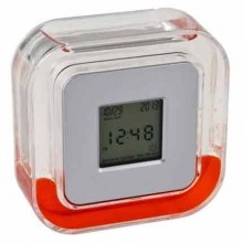 Настольные многофункциональные часы в пластиковом корпусе с красной жидкостью