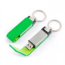 USB-Flash накопитель - брелок (флешка) "Leather Magnet" в металлическом корпусе, 32 Gb, с кожаным откидным клапаном на магните. Зелёный