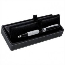 Ручка металлическая серебристая с черным в подарочной коробке из черного кожзаменителя