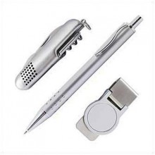 Набор в алюминиевом футляре: ручка, нож и зажим для купюр