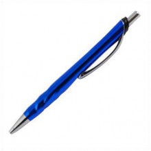 Ручка пластиковая с волнистыми бороздками и металлическим клипом, голубая