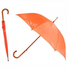 Зонт-трость с деревянной изогнутой ручкой, полуавтомат, цвет купола оранжевый 172 С