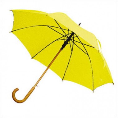 Зонт-трость с деревянной изогнутой ручкой, полуавтомат, цвет купола жёлтый