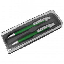SUMO SET, набор в футляре: ручка шариковая и карандаш механический, зеленый/серебристый, металл/плас