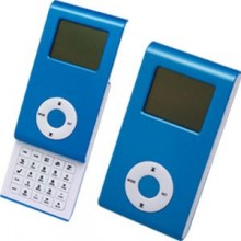 Калькулятор раздвижной с календарем и часами; синий; 9,6х5х1,4 см; пластик; тампопечать