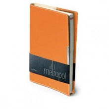 Ежедневник недатированный Metropol, А5, оранжевый, бежевый блок, металлический шильдик, без обреза