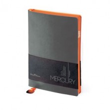 Ежедневник недатированный Mercury, серый, А5, белый блок, оранжевый обрез, ляссе с шильдом