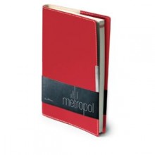 Ежедневник недатированный Metropol, А5, красный, бежевый блок, металлический шильдик, без обреза