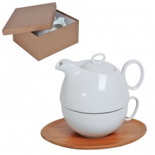 Набор "Мила": чайник и чайная пара в подарочной упаковке, 21,5х24х12см,500мл и 300мл, фарфор, бамбук