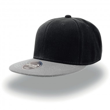 Бейсболка "SNAP BACK", 6 клиньев, пластиковая застежка, черный с серым, 100% акрил, 400 г/м2