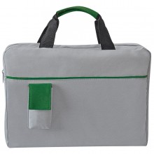 Конференц-сумка "Sense"; серый с зеленым; 37х27x8 см; полиэстер; шелкография