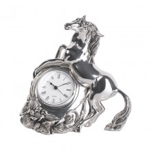 Часы каминные с лошадью, посеребрение, h 20 см