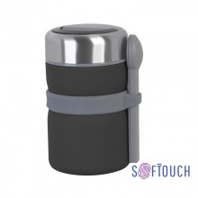 Термос с контейнерами и приборами для ланча, покрытие soft touch, черный