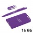 Набор ручка + флеш-карта 16Гб + зарядное устройство 4000 mAh в футляре, фиолетовый, soft touch