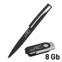 Набор ручка + флеш-карта 8 Гб в футляре, черный, покрытие soft touch