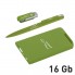 Набор ручка + флеш-карта 16Гб + зарядное устройство 4000 mAh в футляре, зеленое яблоко, soft touch