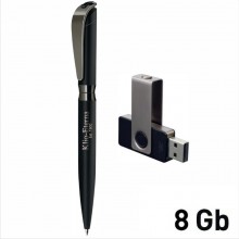 Набор ручка + флеш-карта 8Гб в футляре, прорезиненная поверхность, черный/оружейный блеск