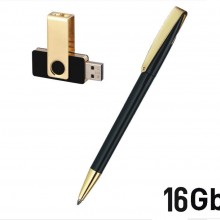 Набор ручка + флеш-карта 16Гб в футляре, черный/золото
