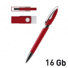 Набор ручка + флеш-карта 16Гб в футляре, красный/белый