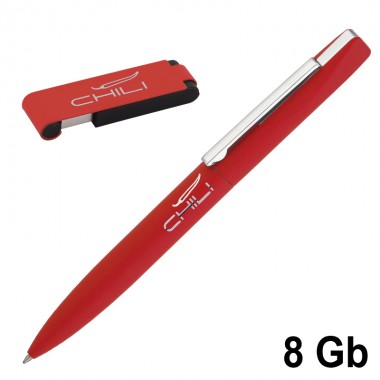 Набор ручка + флеш-карта 8 Гб в футляре, красный, покрытие soft touch