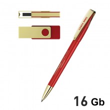 Набор ручка + флеш-карта 16Гб в футляре, красный/золото