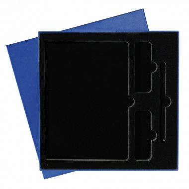Подарочная коробка под ежедневник+ручка+внеш.аккумулятор, синяя, 250*250 мм, с черным ложементом