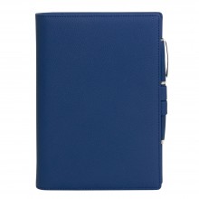 Ежедневник-портфолио Clip, синий, эко-кожа, недатированный кремовый блок + ручка Opera (синий/хром), подарочная коробка