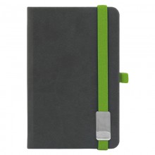Записная книга LANYBOOK, А6, обложка Tucson серый, резинка зеленая, блок линейка, шильд прямоугольный