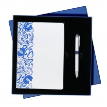 Подарочный набор Portobello/Gzhel белый-синий (Ежедневник недат А5, Ручка)