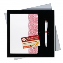 Подарочный набор Portobello/Rushnik белый-красный (Ежедневник недат А5, Ручка)+ Подарочный сертификат "Леонардо"
