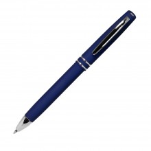 Шариковая ручка, Consul, нажимной мех-м,корпус-алюминий,покрытие-soft touch,отд.-хром, синий, для зеркальной лазерной гравировки