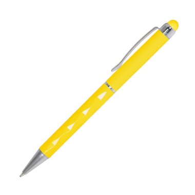 Шариковая ручка, Crystal, поворотный мех-м,корпус-алюминий, с гранями, под лазер.гравировку, отд.-хром., силикон.стилус, желтый