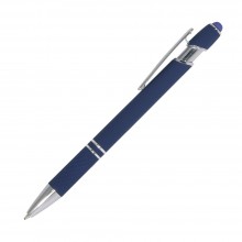 Шариковая ручка, Comet, нажимной мех-м,корпус-алюминий,покрытие-soft touch, под зеркальную лазер.гравировку, отд-гравир-ка,хром, силикон.стилус, синий