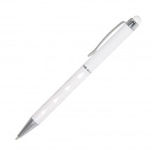 Шариковая ручка, Crystal, поворотный мех-м,корпус-алюминий, с гранями, под лазер.гравировку, отд.-хром., силикон.стилус, белый