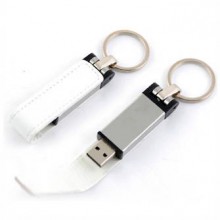 USB-Flash накопитель - брелок (флешка) "Leather Magnet" в металлическом корпусе, 32 Gb, с кожаным откидным клапаном на магните. Белый
