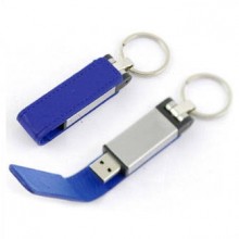 USB-Flash накопитель - брелок (флешка) "Leather Magnet" в металлическом корпусе, 32 Gb, с кожаным откидным клапаном на магните. Синий