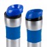 Термостакан вакуумный (кружка) "Донато" с двойными стенками из нержавеющей стали, 370 мл, цвет силиконовой манжеты и верхней части крышки синий