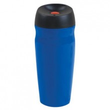 Термостакан вакуумный (кружка) "Коррадо" с двойными стенками из нержавеющей стали, 370 мл, кнопка красная, корпус синий