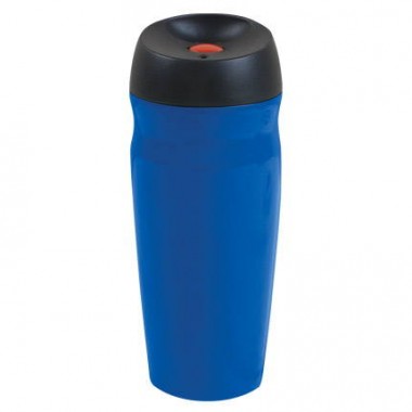 Термостакан вакуумный (кружка) "Коррадо" с двойными стенками из нержавеющей стали, 370 мл, кнопка красная, корпус синий