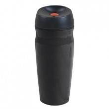 Термостакан вакуумный (кружка) "Коррадо" с двойными стенками из нержавеющей стали, 370 мл, кнопка красная, корпус чёрный
