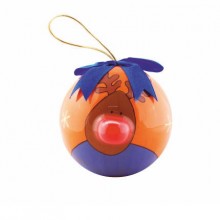 Елочный шарик "Лось", 80 мм, оранжевый с синим бантом
