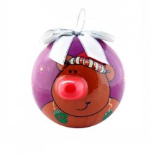 Елочный шарик "Мишка", 80 мм, фиолетовый с серебряным бантом