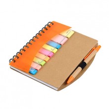 Эко блокнот с ручкой, линейкой, цветными стикерами, блок белый в клетку 120х173 мм, 60 страниц. Цвет оранжевый