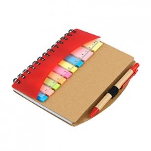 Эко блокнот с ручкой, линейкой, цветными стикерами, блок белый в клетку 120х173 мм, 60 страниц. Цвет красный
