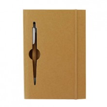 Эко блокнот с ручкой, блок белый в линейку 130 х 190 мм, 120 страниц, на резинке, коричневый
