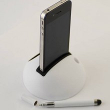 Подставка - усилитель звука для мобильного телефона, со стилусом. Цвет белый с чёрным