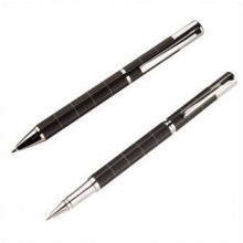 Набор: ручка шариковая и ручка роллер черные с серебристым в подарочном пластиковом футляре