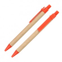 Шариковая ЭКО ручка из картона с пластиковой кнопкой, клипом и наконечником, оранжевая