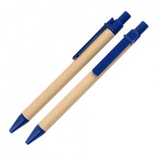 Шариковая ЭКО ручка из картона с пластиковой кнопкой, клипом и наконечником, синяя