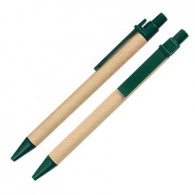 Шариковая ЭКО ручка из картона с пластиковой кнопкой, клипом и наконечником, зеленая